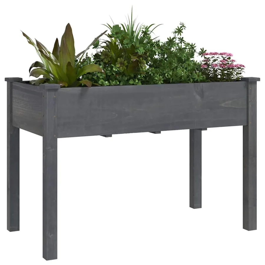 Jardinière avec doublure gris 118x59x76 cm bois massif de sapin - 3