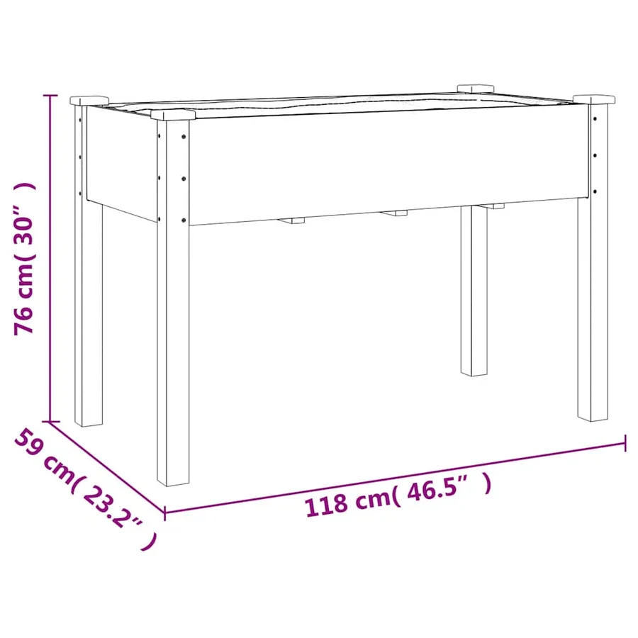 Jardinière avec doublure gris 118x59x76 cm bois massif de sapin - 8