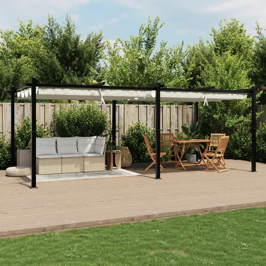 Tonnelle de jardin avec toit rétractable crème 3x6 m aluminium - 3