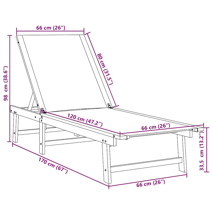 Chaise longue gris bois d'acacia solide et textilène - 10