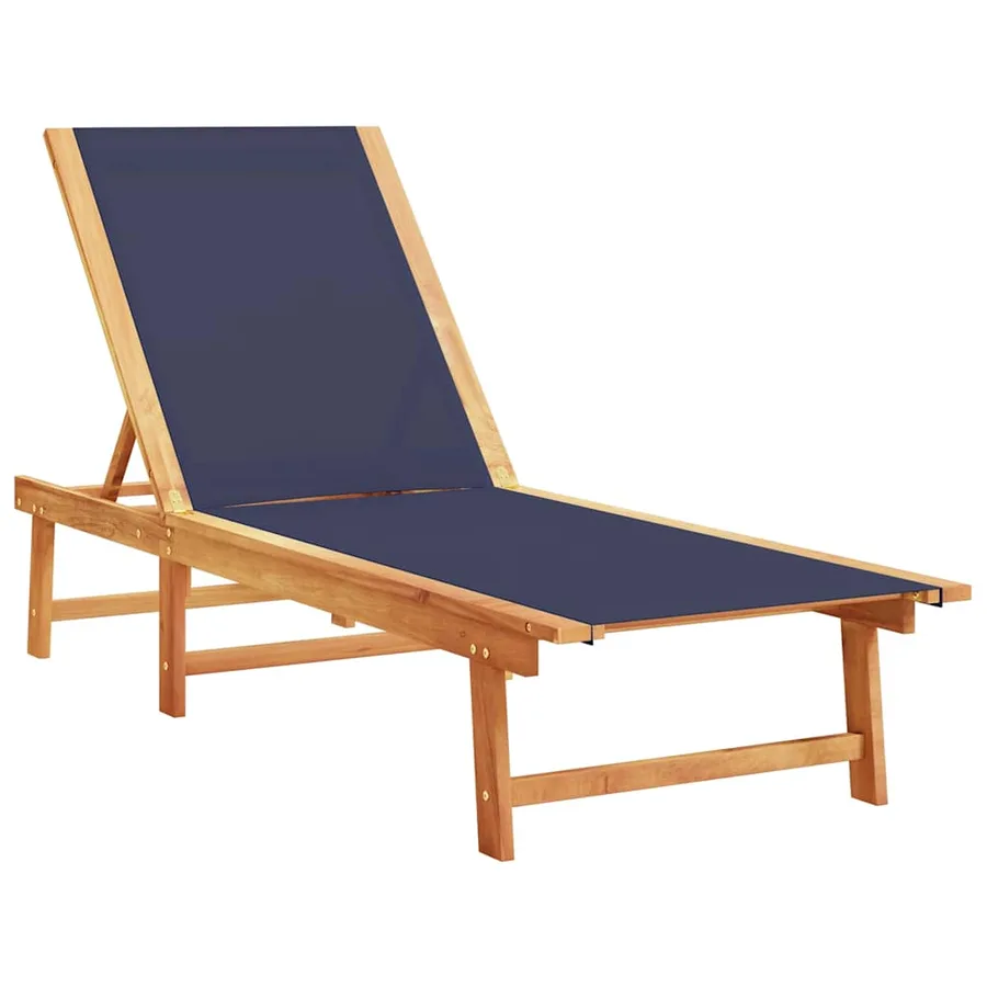 Chaise longue gris bois d'acacia solide et textilène - 12