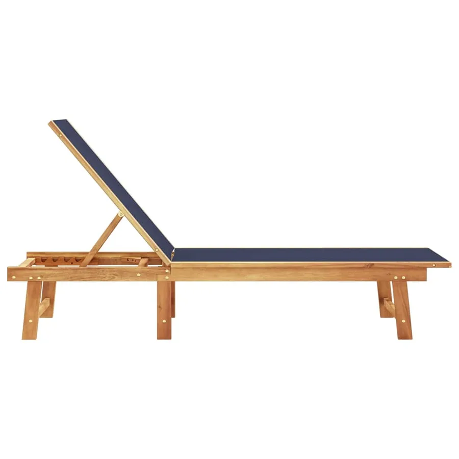 Chaise longue gris bois d'acacia solide et textilène - 14