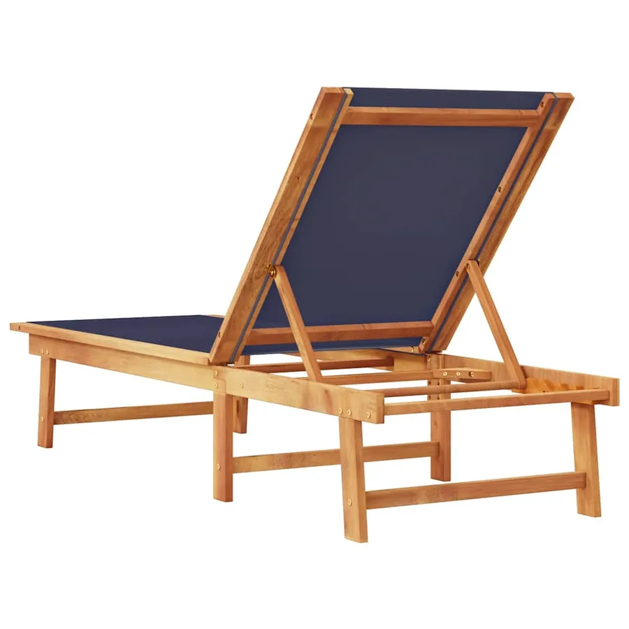 Chaise longue gris bois d'acacia solide et textilène - 15