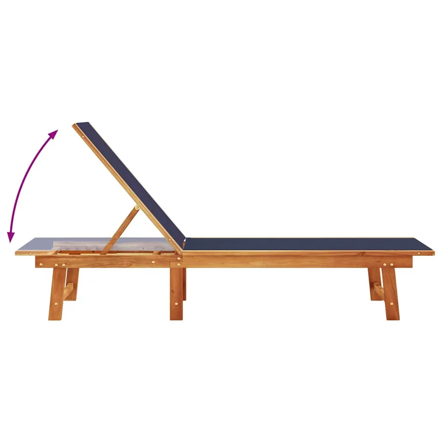 Chaise longue gris bois d'acacia solide et textilène - 16