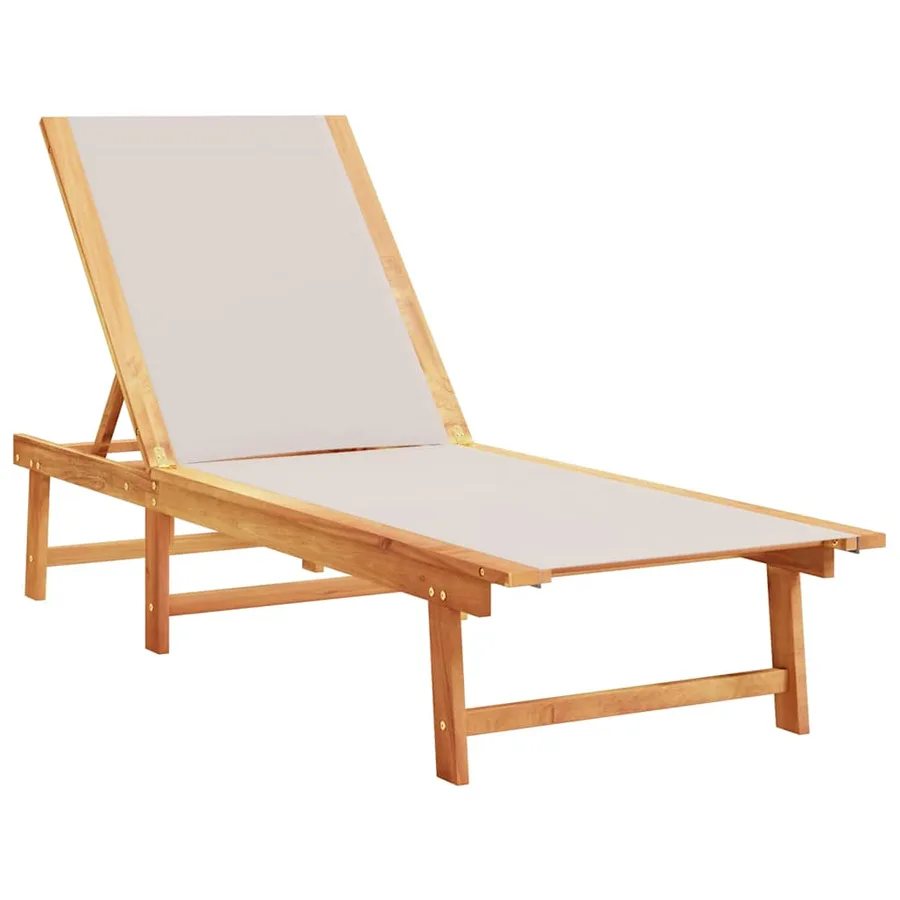 Chaise longue gris bois d'acacia solide et textilène - 2