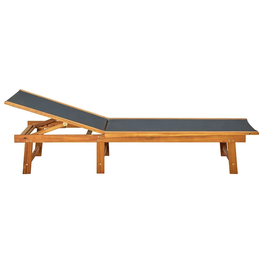 Chaise longue gris bois d'acacia solide et textilène - 24