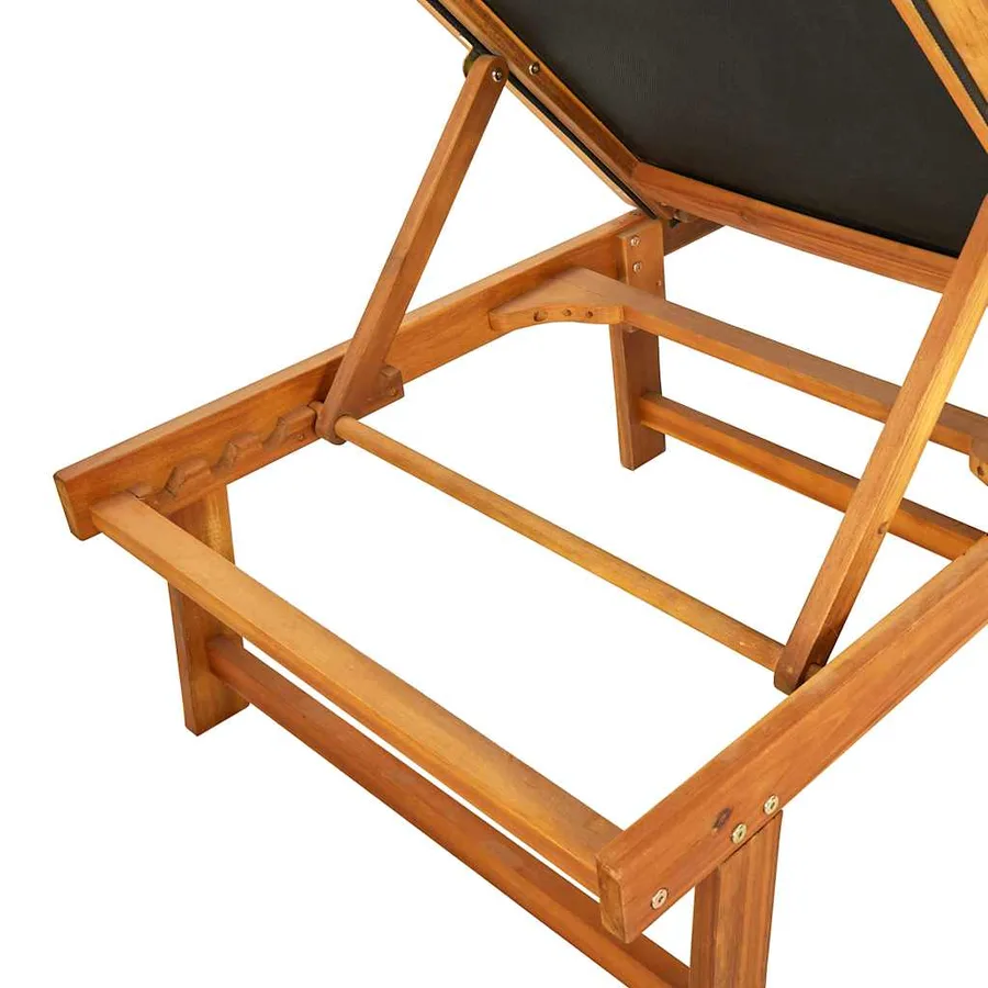 Chaise longue gris bois d'acacia solide et textilène - 25