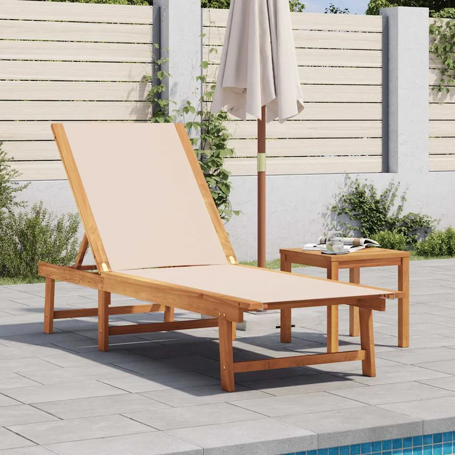Chaise longue gris bois d'acacia solide et textilène - 27