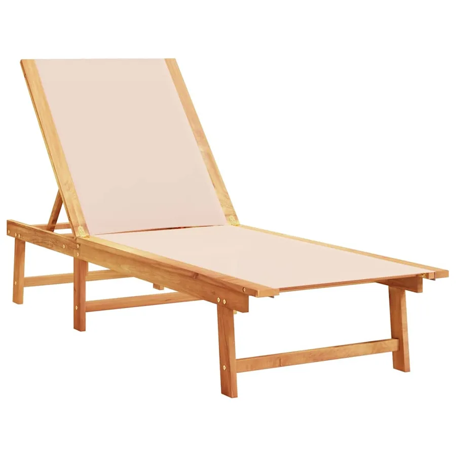 Chaise longue gris bois d'acacia solide et textilène - 28