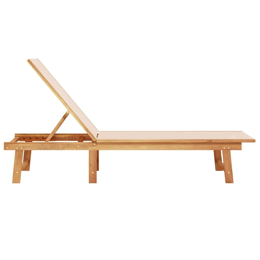 Chaise longue gris bois d'acacia solide et textilène - 30