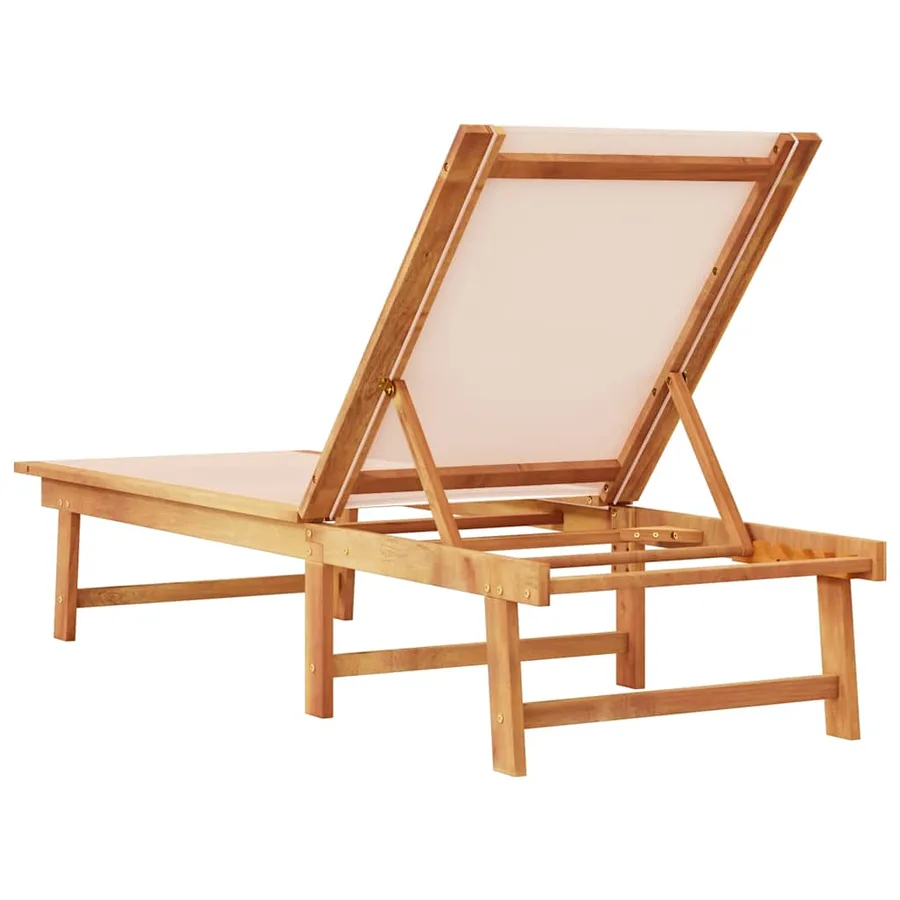 Chaise longue gris bois d'acacia solide et textilène - 31