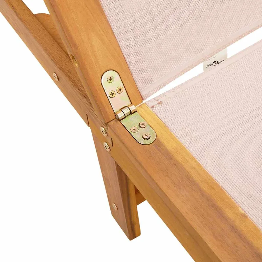 Chaise longue gris bois d'acacia solide et textilène - 33