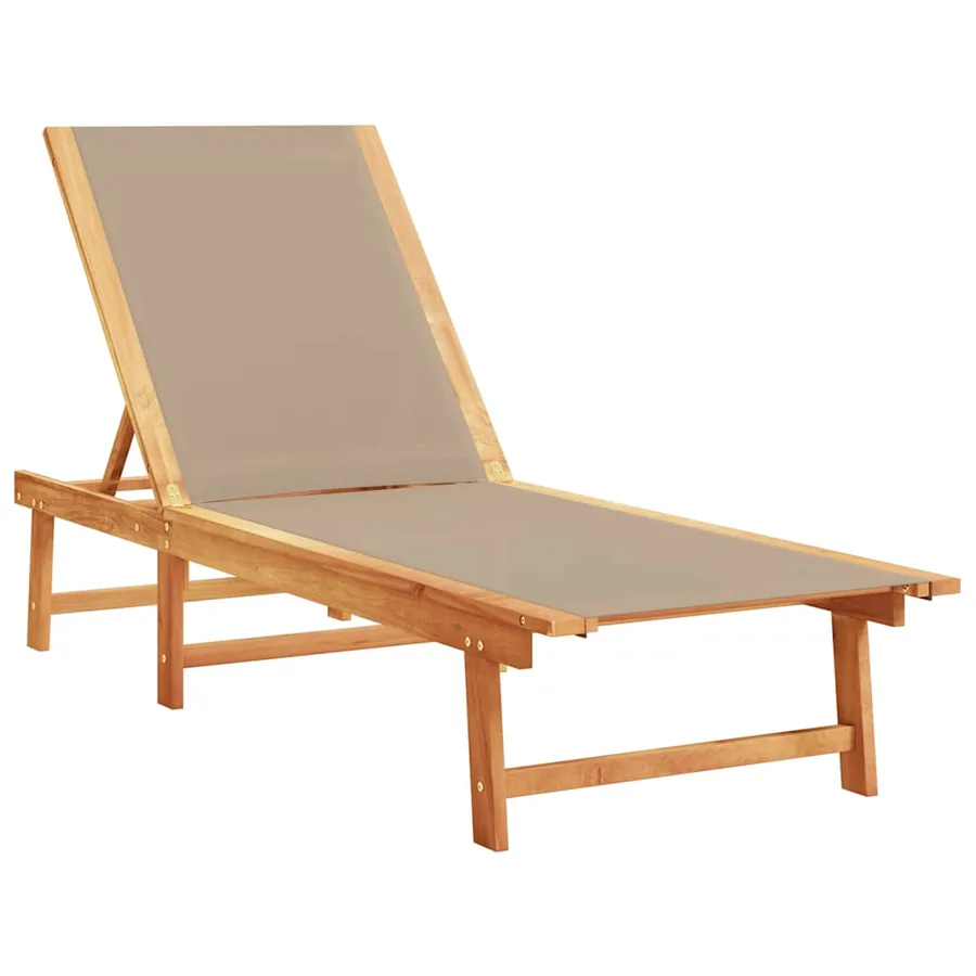 Chaise longue gris bois d'acacia solide et textilène - 38
