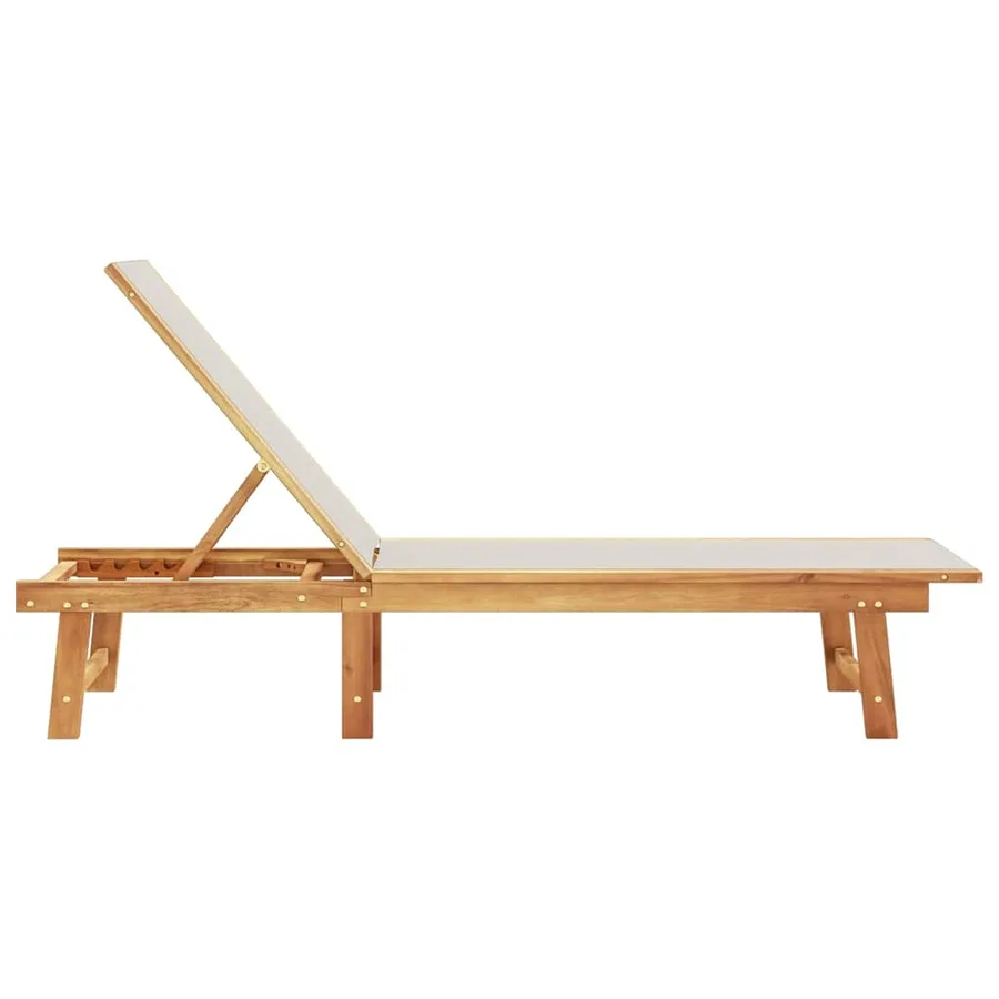 Chaise longue gris bois d'acacia solide et textilène - 4