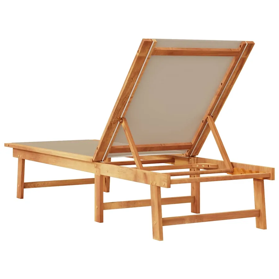 Chaise longue gris bois d'acacia solide et textilène - 41