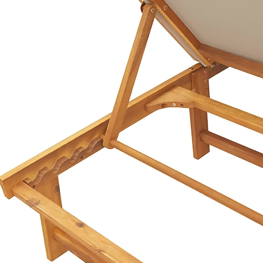 Chaise longue gris bois d'acacia solide et textilène - 44