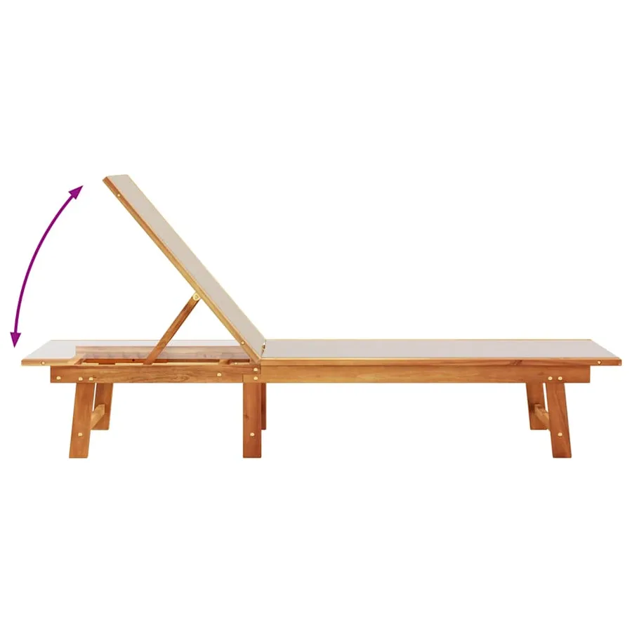 Chaise longue gris bois d'acacia solide et textilène - 6