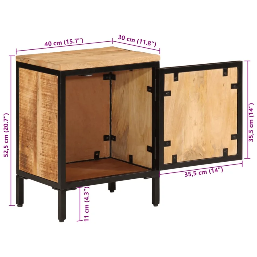 Table de chevet 40x30x52,5 cm bois de manguier massif brut - 11