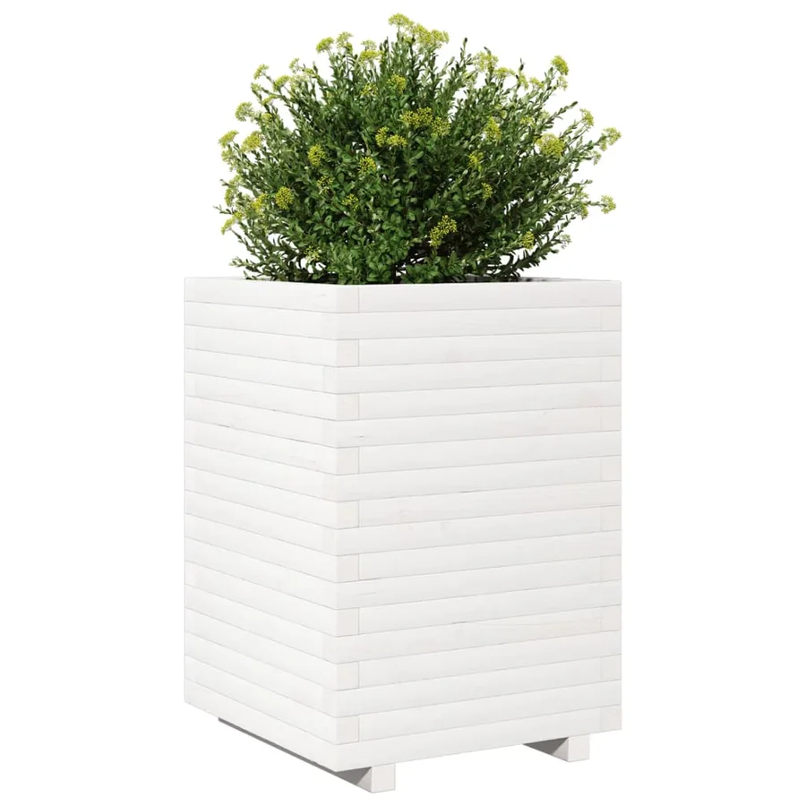 Jardinière blanc 50x50x72 cm bois de pin massif - 4
