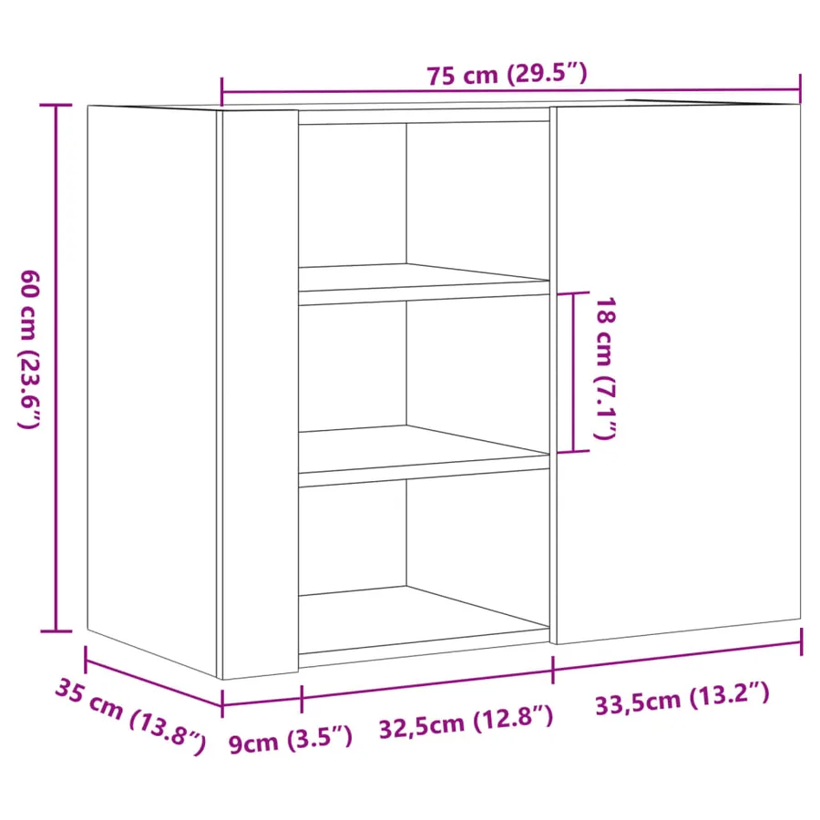 Armoire murale chêne marron 75x35x60 cm bois d'ingénierie - 11