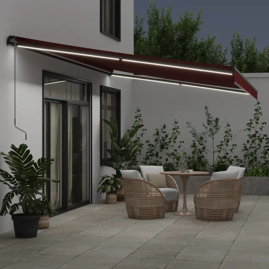 Auvent manuel rétractable avec LED bordeaux 500x350 cm - 3