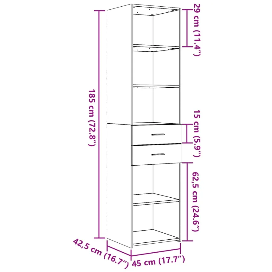 Buffet haut chêne fumé 45x42,5x185 cm bois d'ingénierie - 9