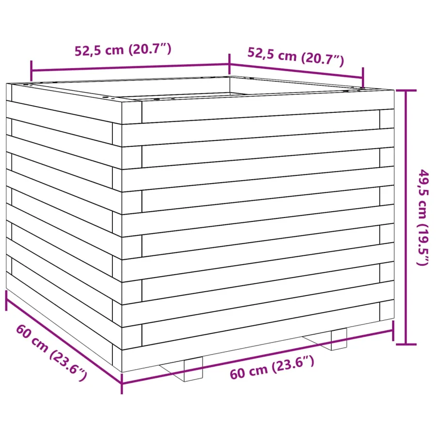 Jardinière cire marron 60x60x49,5 cm bois de pin massif - 10