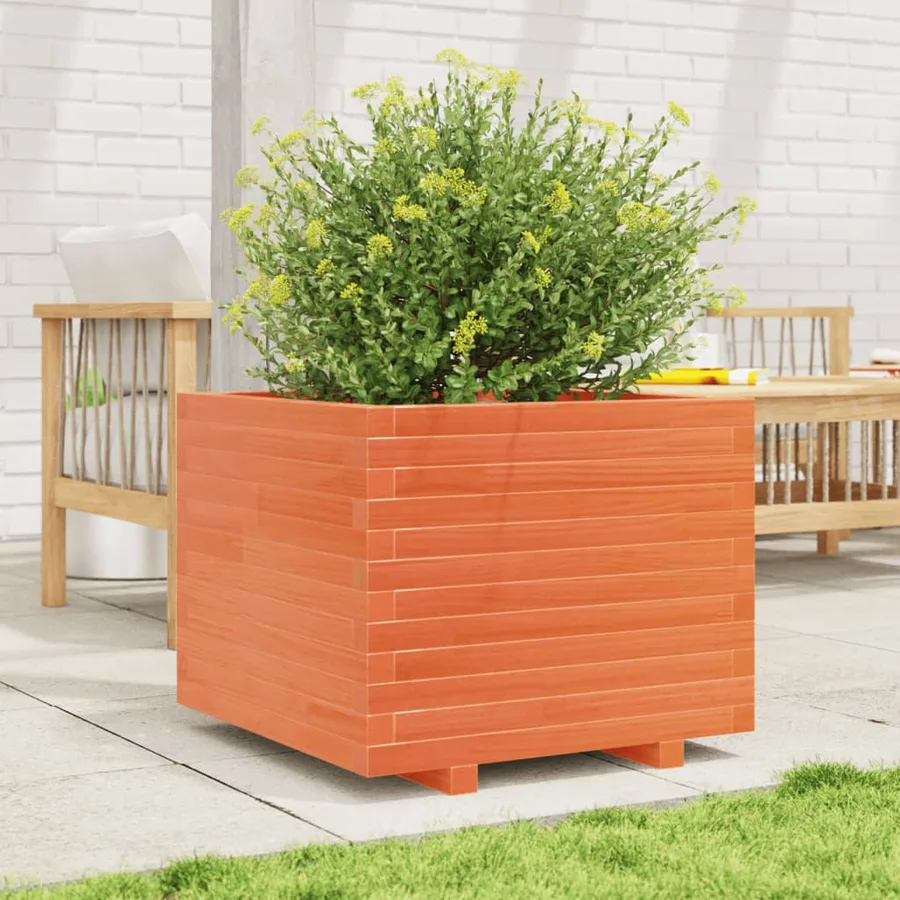Jardinière cire marron 60x60x49,5 cm bois de pin massif - 3