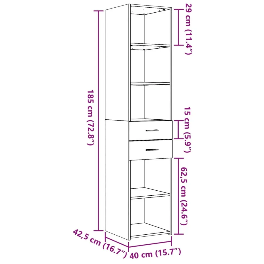 Buffet haut gris béton 40x42,5x185 cm bois d'ingénierie - 9