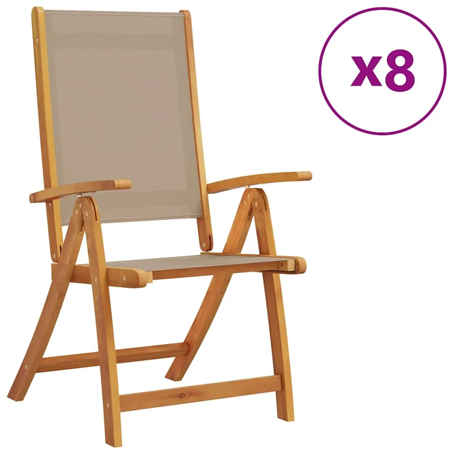 Chaises pliables de jardin lot de 8 bois d'acacia et textilène - 2