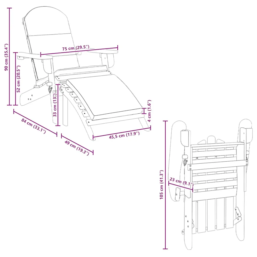 Chaise de jardin Adirondack et repose-pieds bois massif acacia - 10