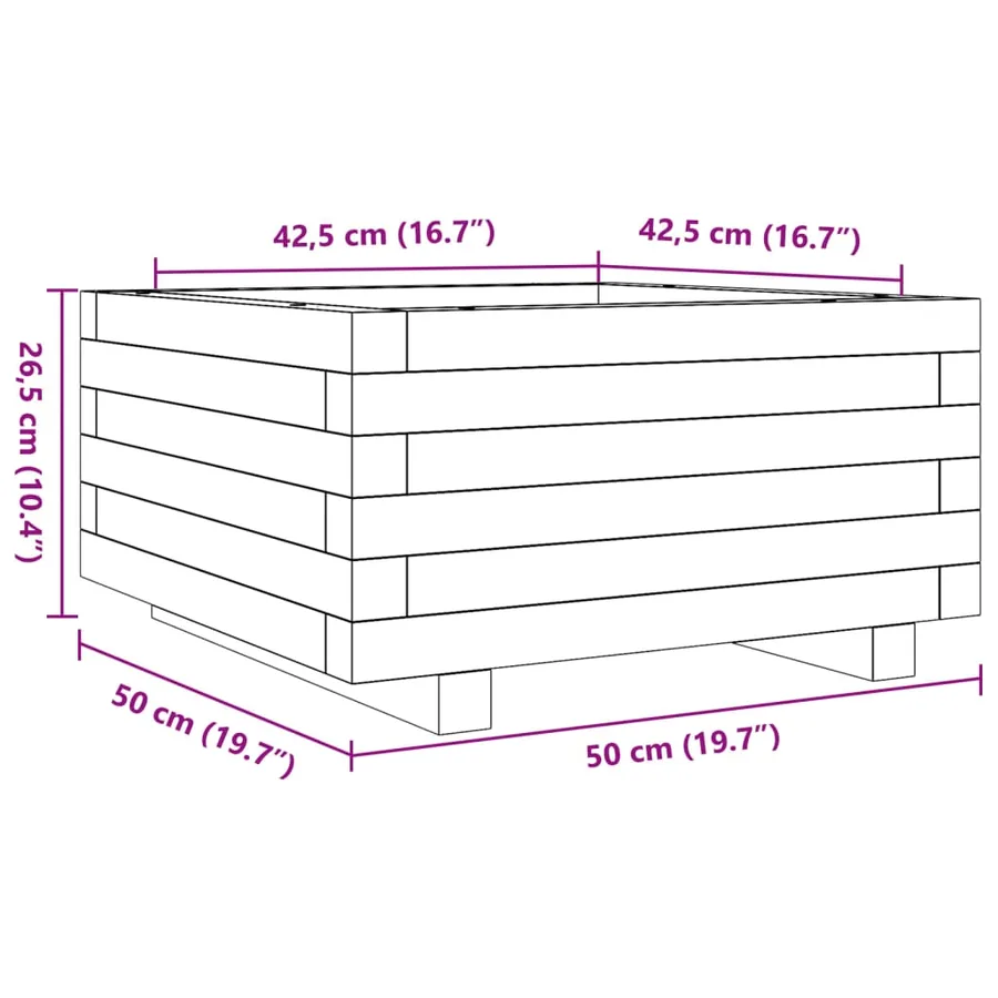 Jardinière cire marron 50x50x26,5 cm bois de pin massif - 10