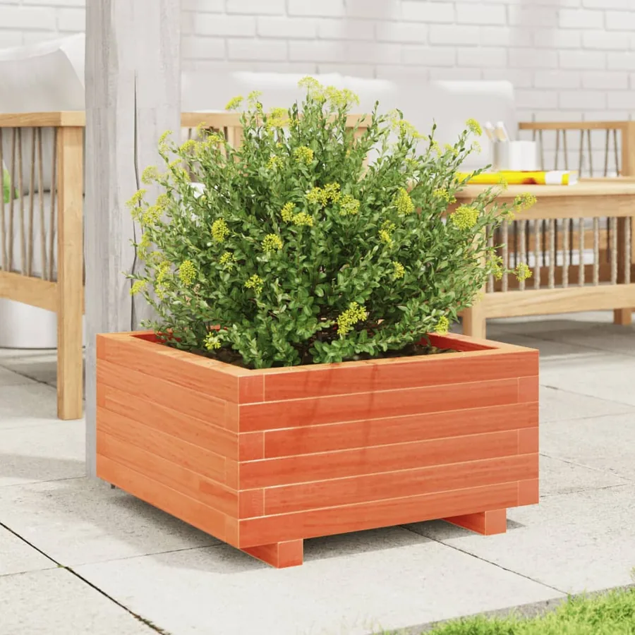 Jardinière cire marron 50x50x26,5 cm bois de pin massif - 3