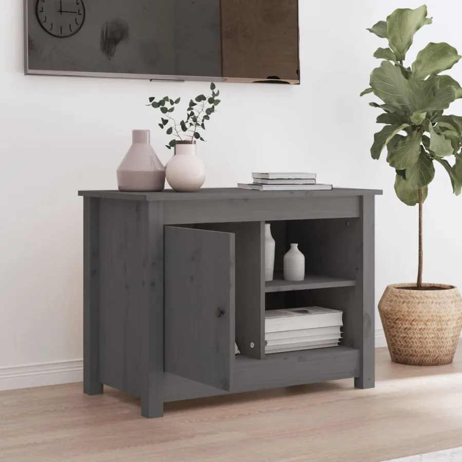 Meuble TV Gris 70x36,5x52 cm Bois de pin massif - 3