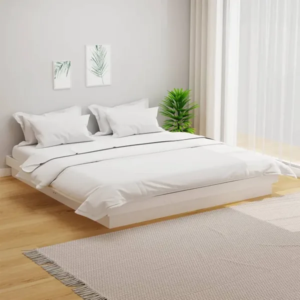 Cadre de lit sans matelas blanc bois massif 160x200 cm