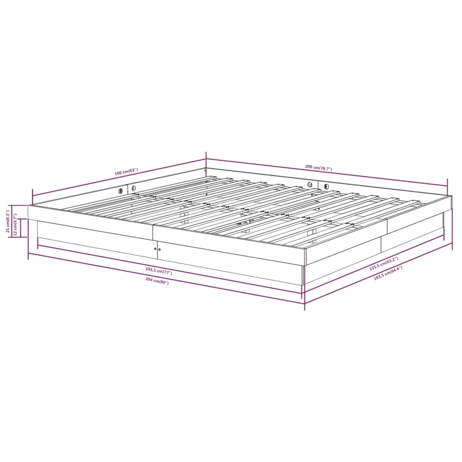 Cadre de lit sans matelas blanc bois massif 160x200 cm - 8