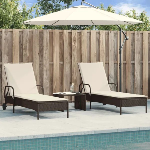 Chaises longues avec coussins lot de 2 marron résine tressée