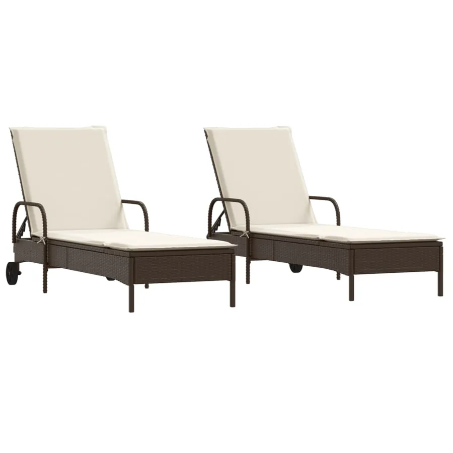 Chaises longues avec coussins lot de 2 marron résine tressée - 2