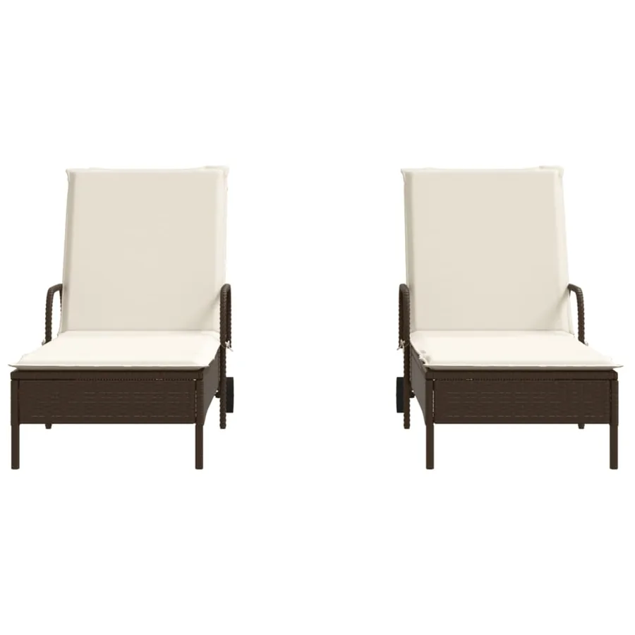 Chaises longues avec coussins lot de 2 marron résine tressée - 4