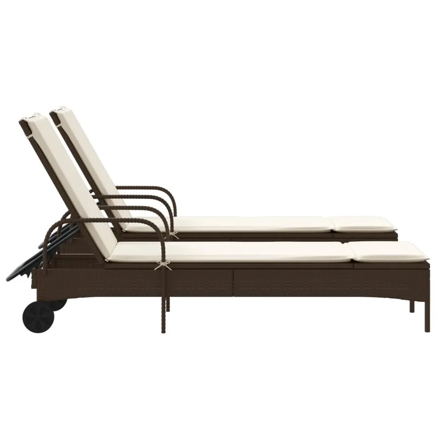 Chaises longues avec coussins lot de 2 marron résine tressée - 5