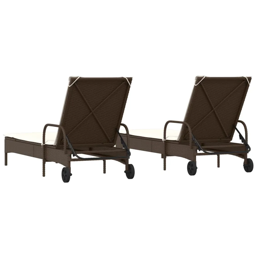 Chaises longues avec coussins lot de 2 marron résine tressée - 6