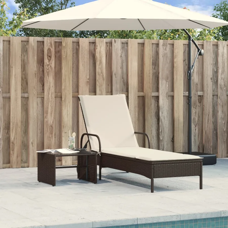 Chaise longue avec roues et coussin marron résine tressée - 3