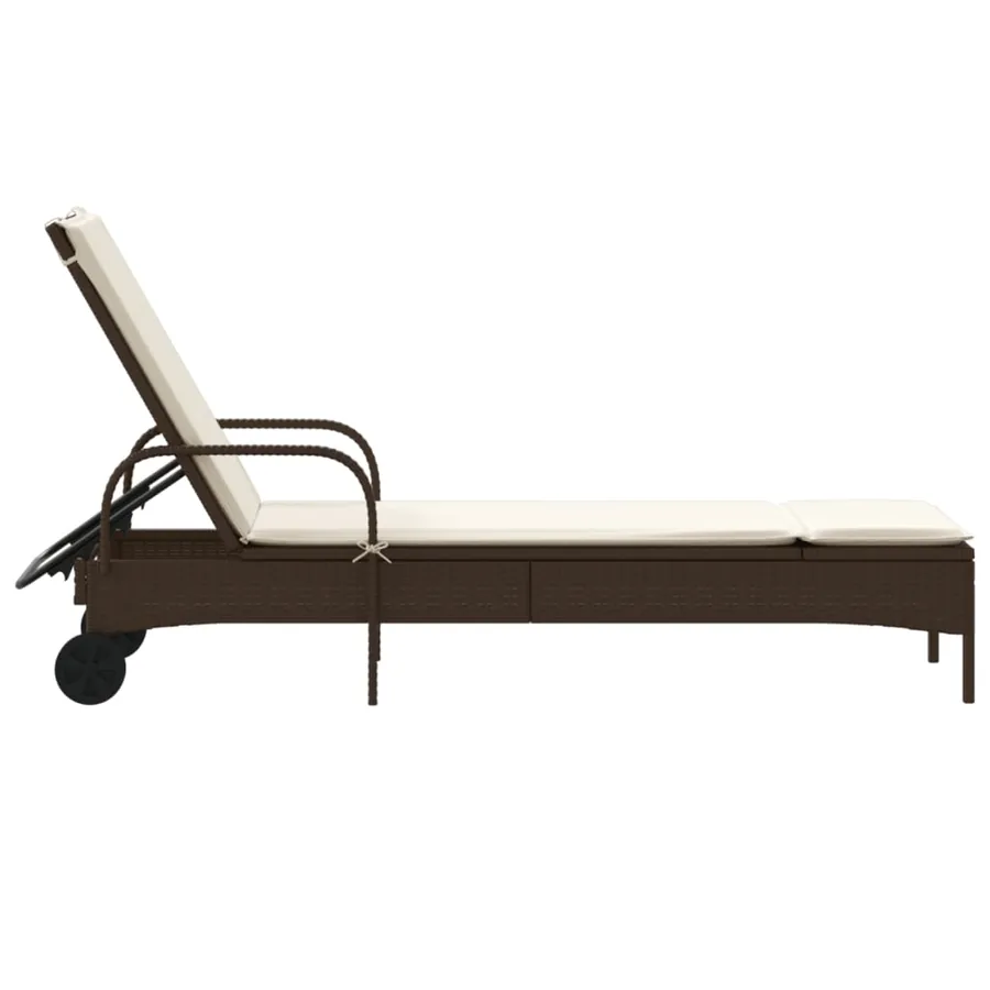 Chaise longue avec roues et coussin marron résine tressée - 5