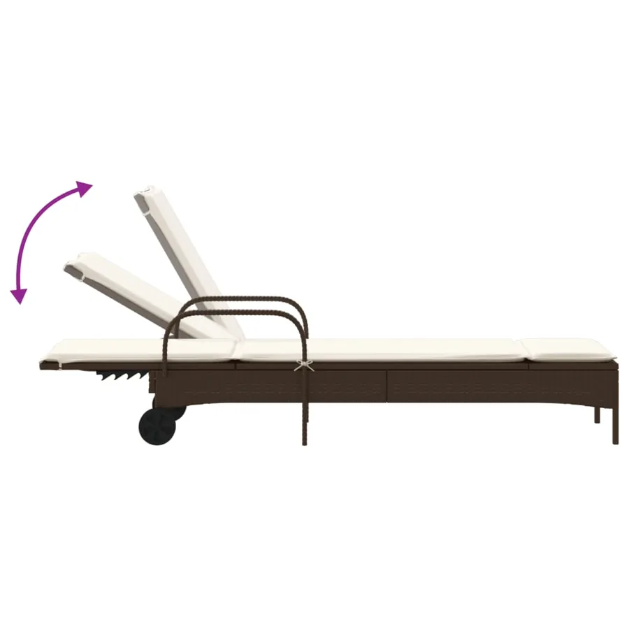 Chaise longue avec roues et coussin marron résine tressée - 7