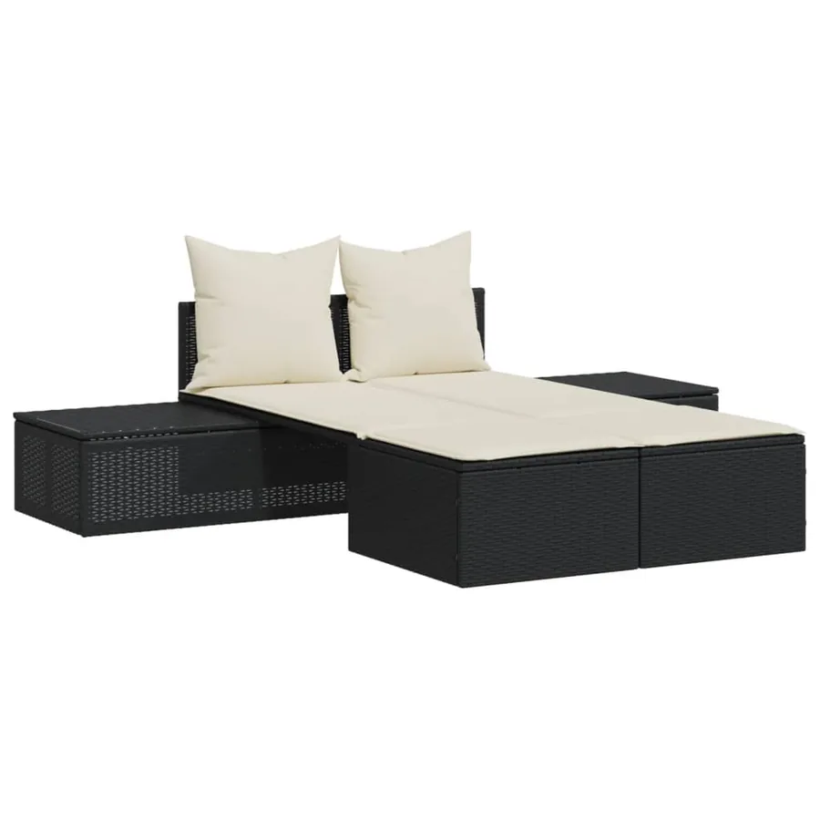 Chaise longue double avec coussins noir résine tressée - 2