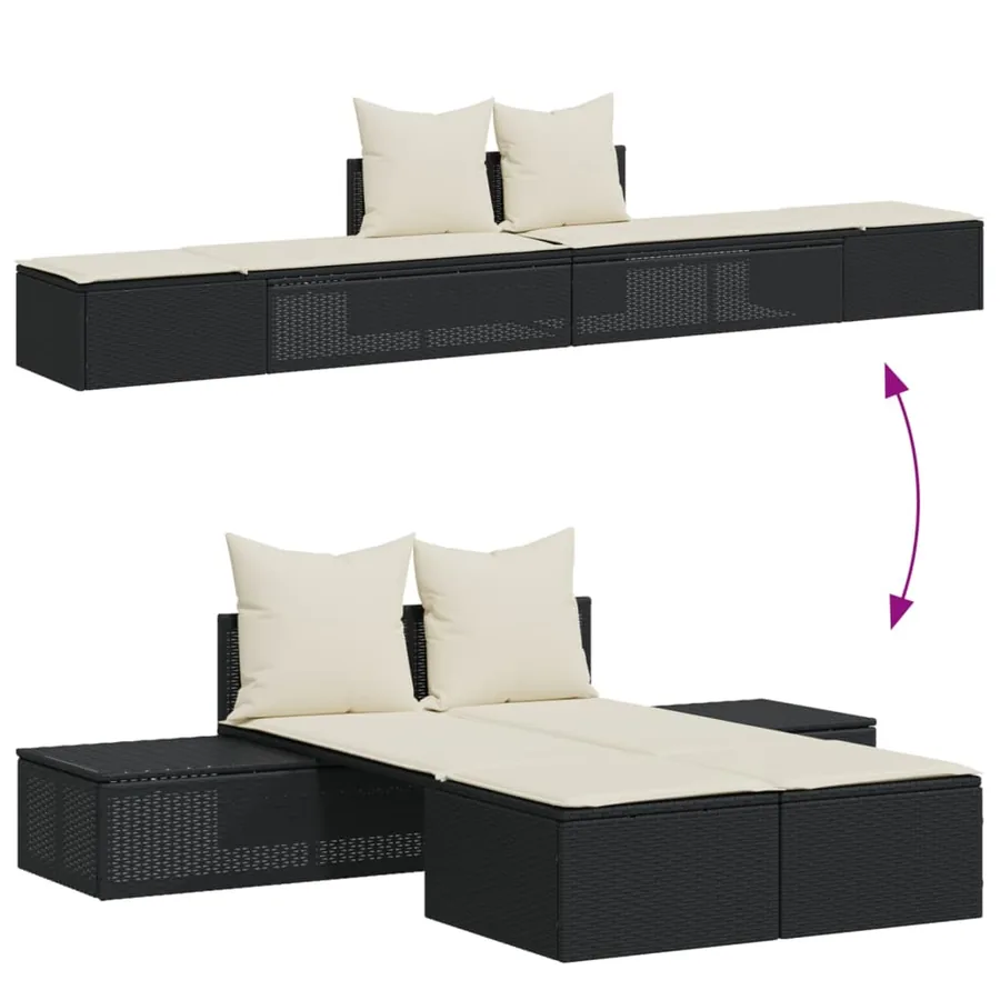 Chaise longue double avec coussins noir résine tressée - 3