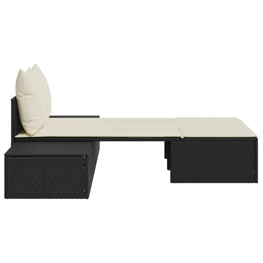 Chaise longue double avec coussins noir résine tressée - 5