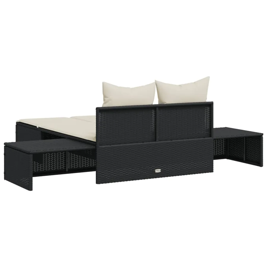 Chaise longue double avec coussins noir résine tressée - 6