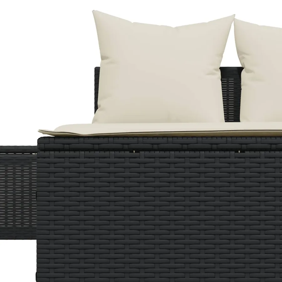 Chaise longue double avec coussins noir résine tressée - 7