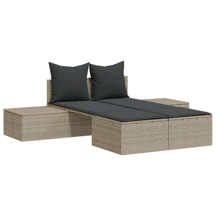 Chaise longue double avec coussins gris clair résine tressée - 2